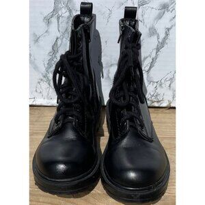 SODA women's Size 6.5 Black Faux Leather Combat Boots With Lace-Up Front & Side